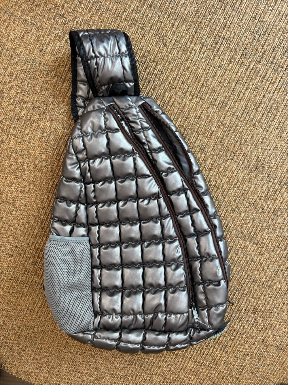 Metallic Silver Quilted Sling Bag